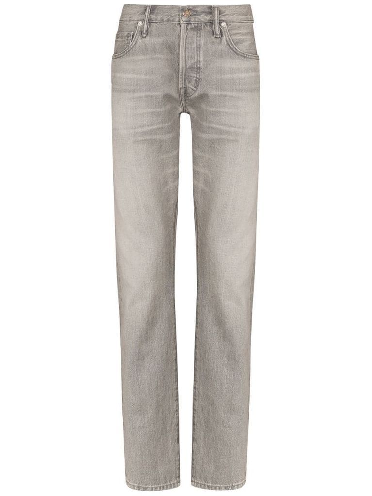 mid-rise stonewashed jeans