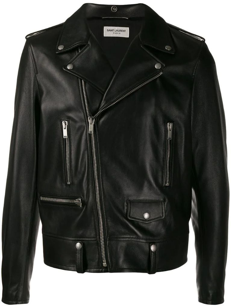 off-centre zipped leather jacket
