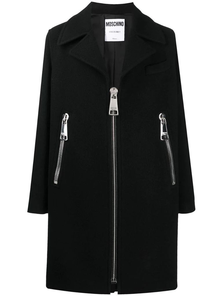 oversized zipper detailed coat