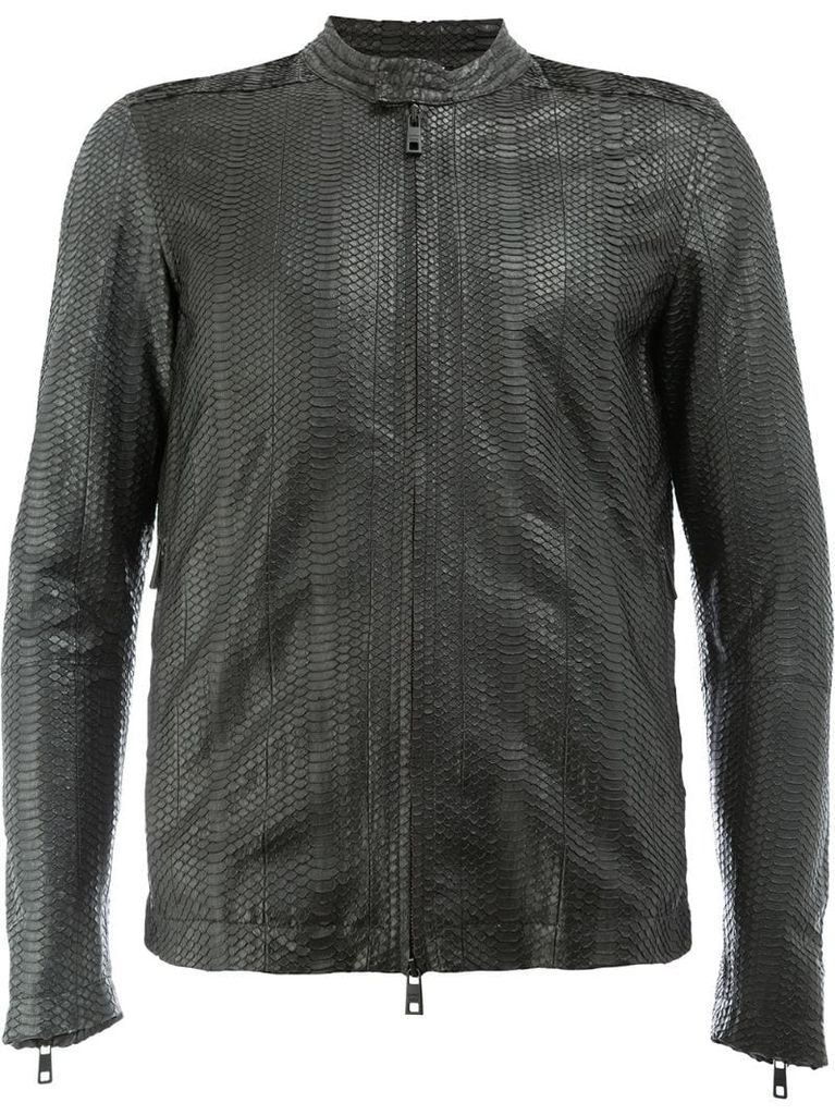 snakeskin effect leather jacket