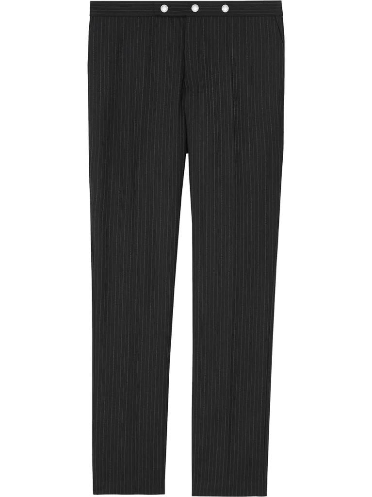 classic fit pinstriped wool tailored trousers