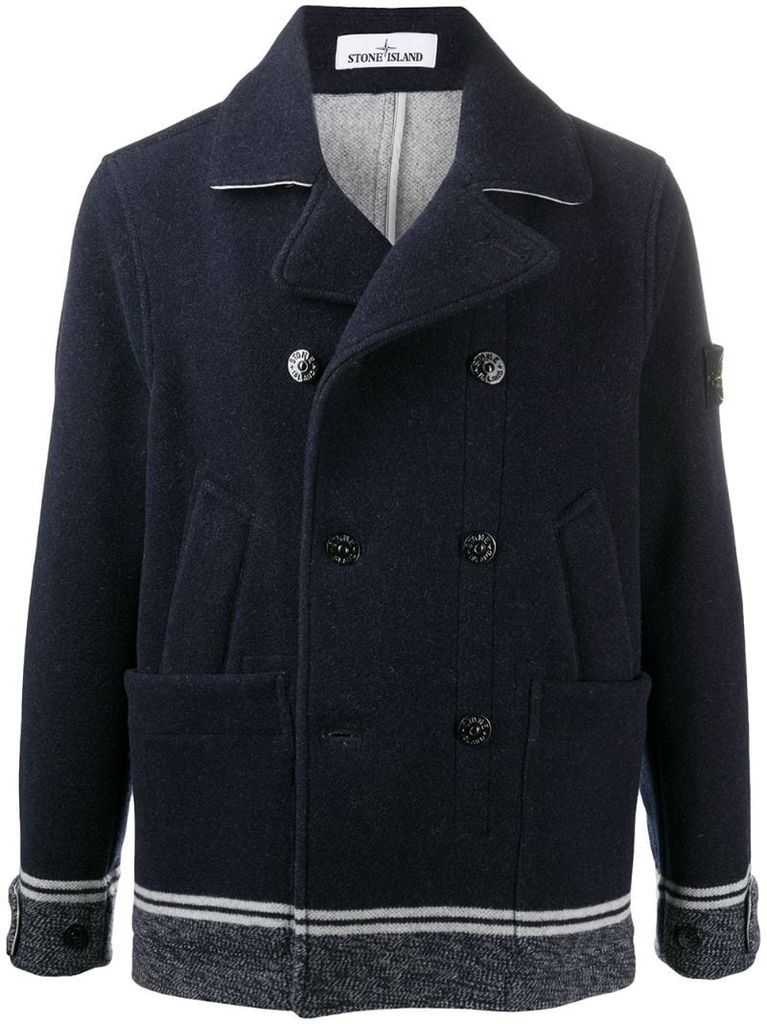 double breasted coat with striped hem