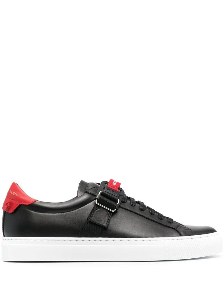 strap-detail leather sneakers