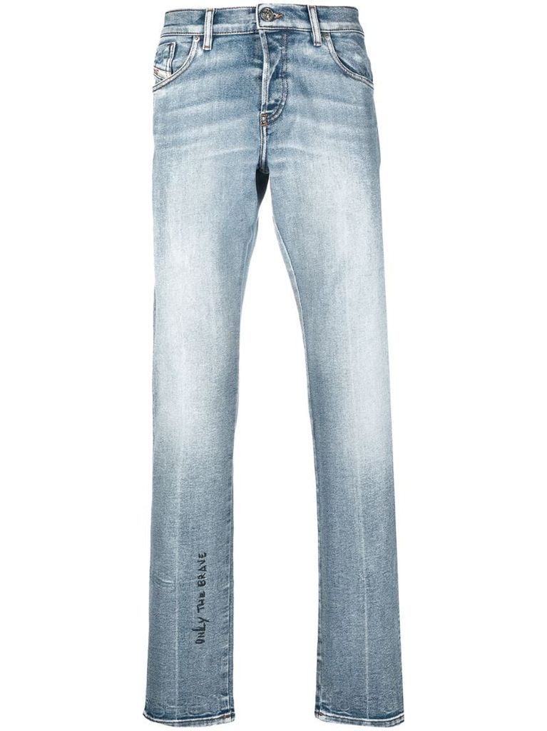 straight-leg light wash jeans