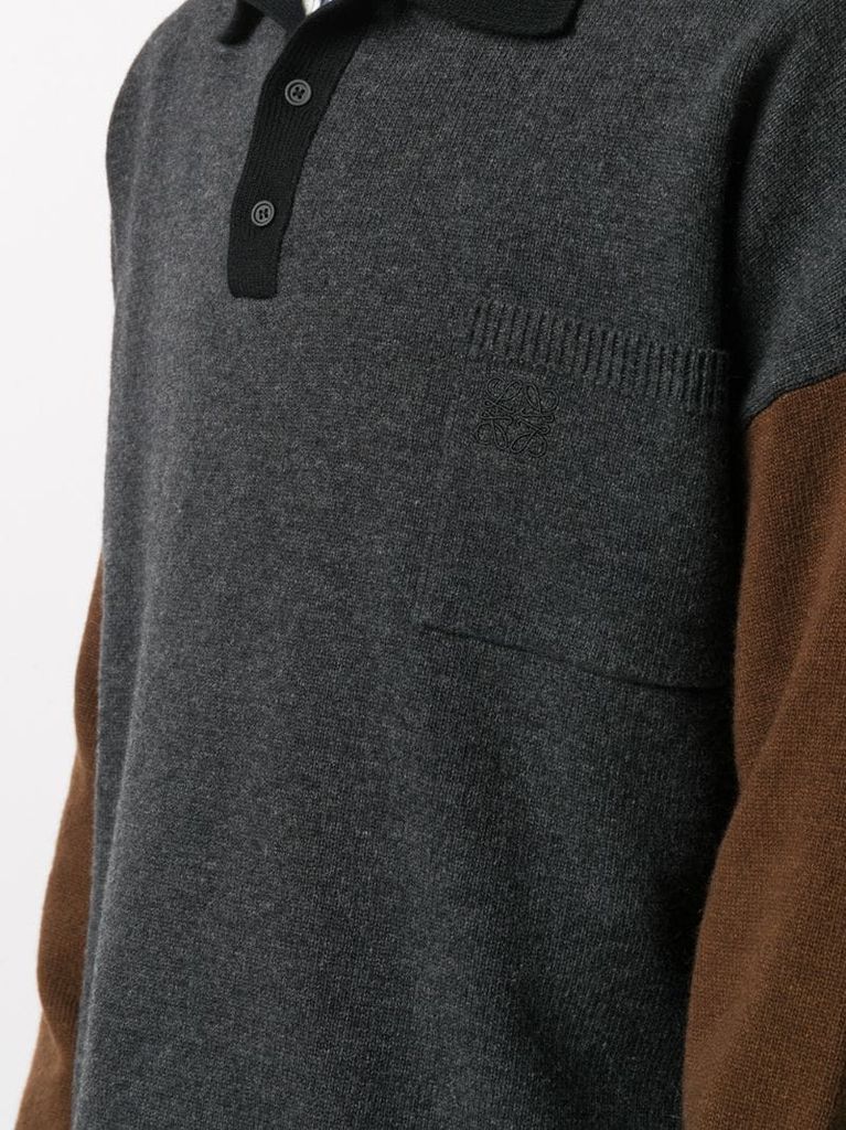 panelled knitted polo shirt