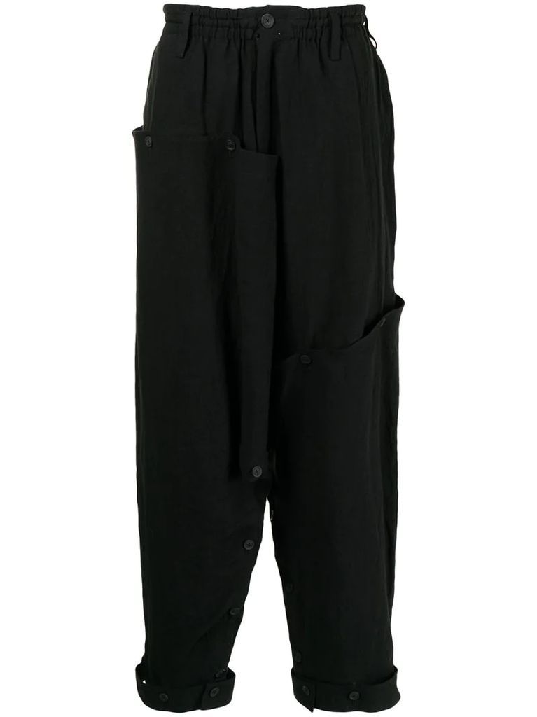 buttoned-panel linen trousers