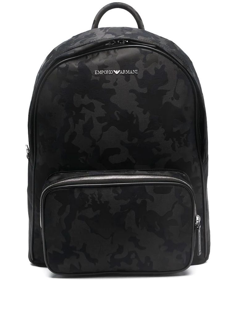 camouflage-print logo backpack