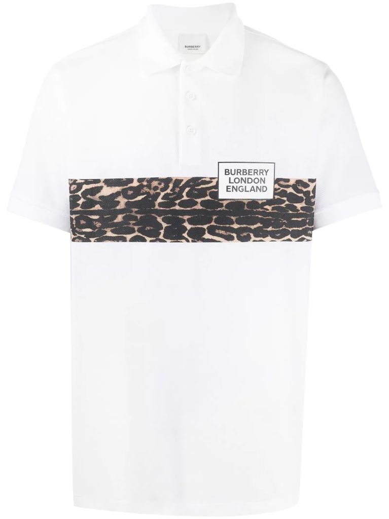 leopard panel polo shirt