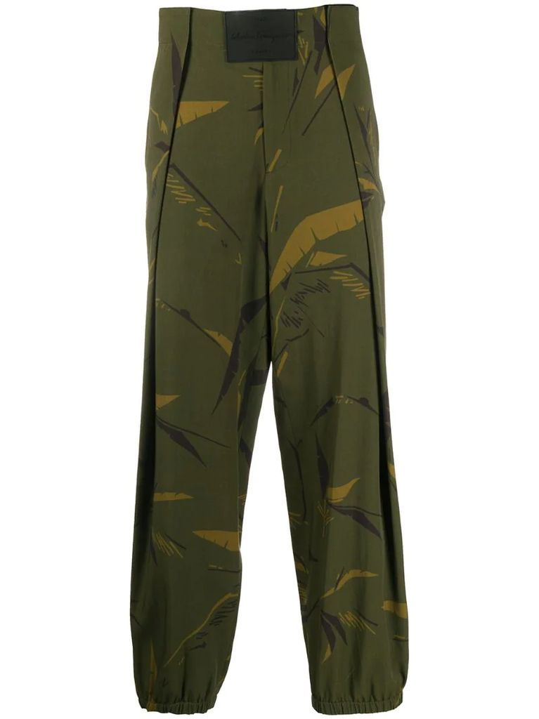 abstract palm-tree print trousers