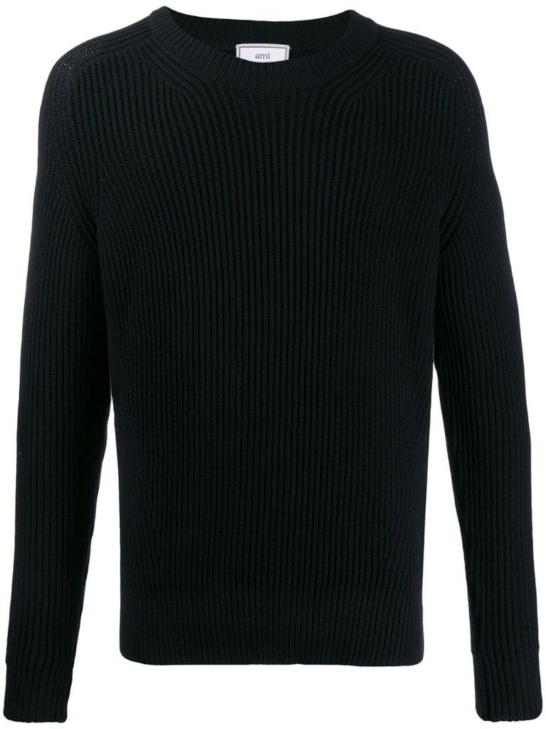 ribbed crew neck knitted jumper