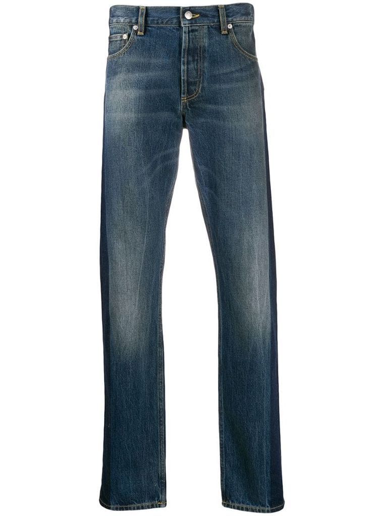 side tape straight-leg jeans