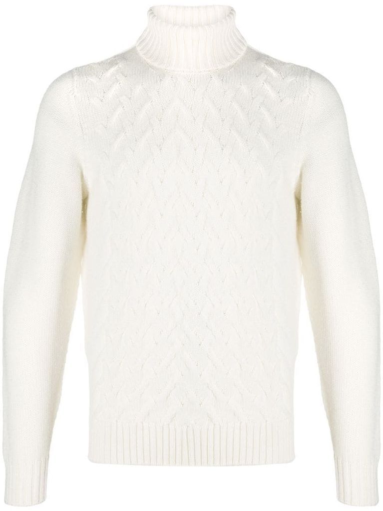 roll neck cable knit sweater