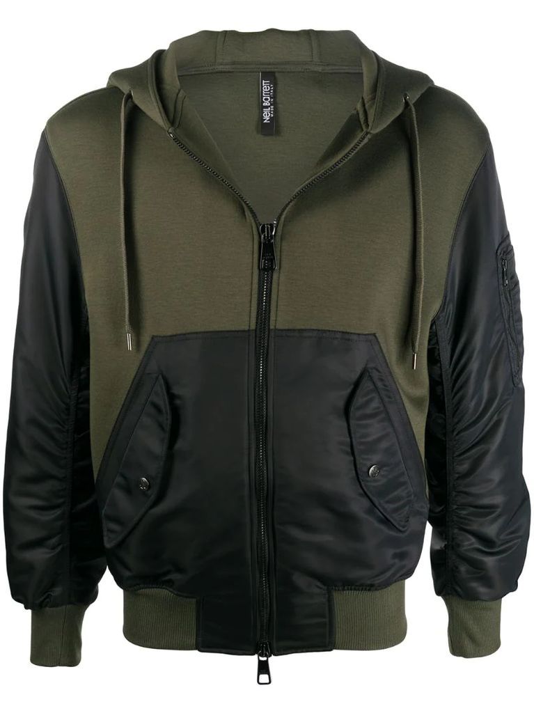 two-tone panelled hooded jacket