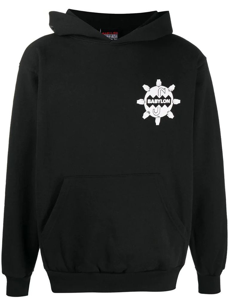 graphic print long-sleeved hoodie