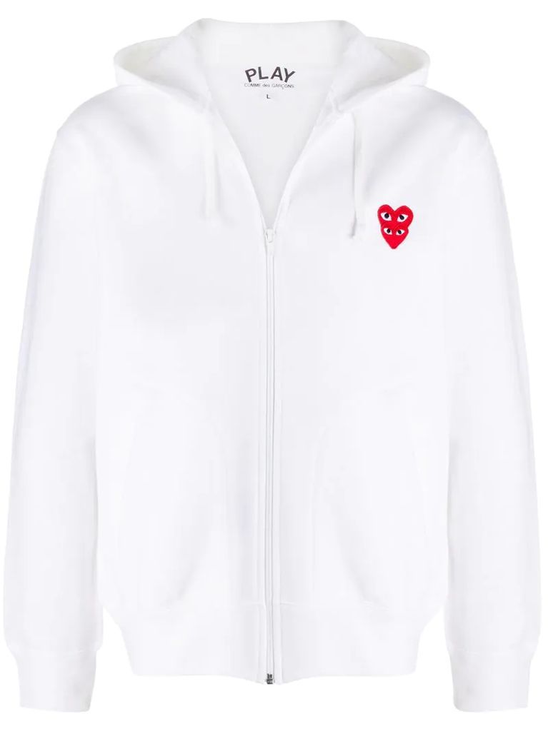 embroidered heart zip-front hoodie