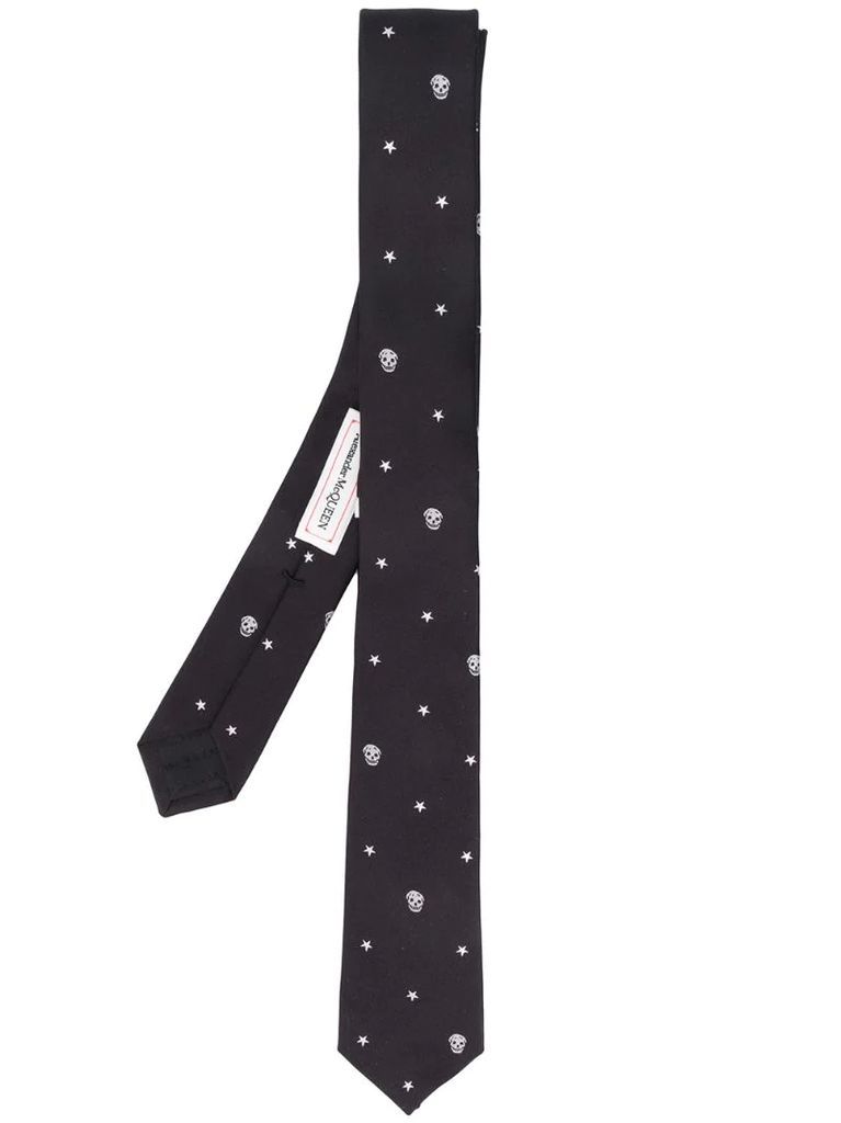 skull-embroidered tie