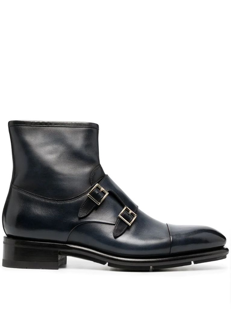 buckle-fastening leather boots