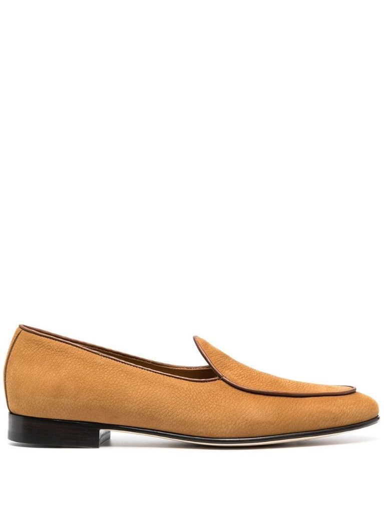 almond-toe suede loafers