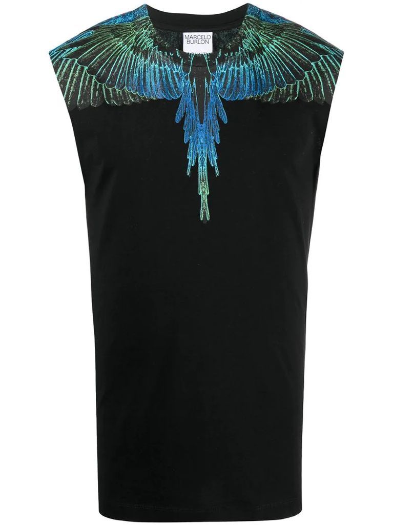 Wings-print sleeveless tank top