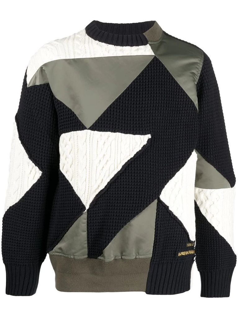 patchwork-design crew-neck jumper