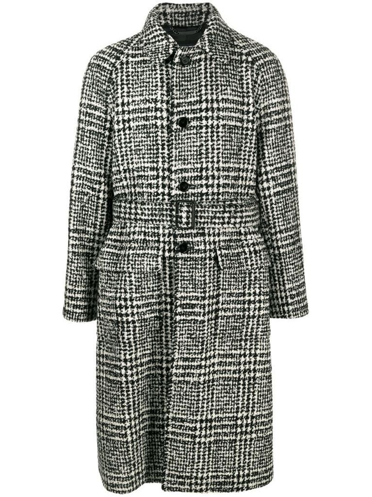 check-pattern mid-length coat