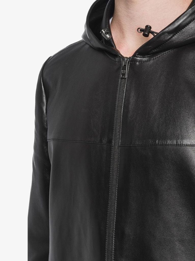hooded leather jacket
