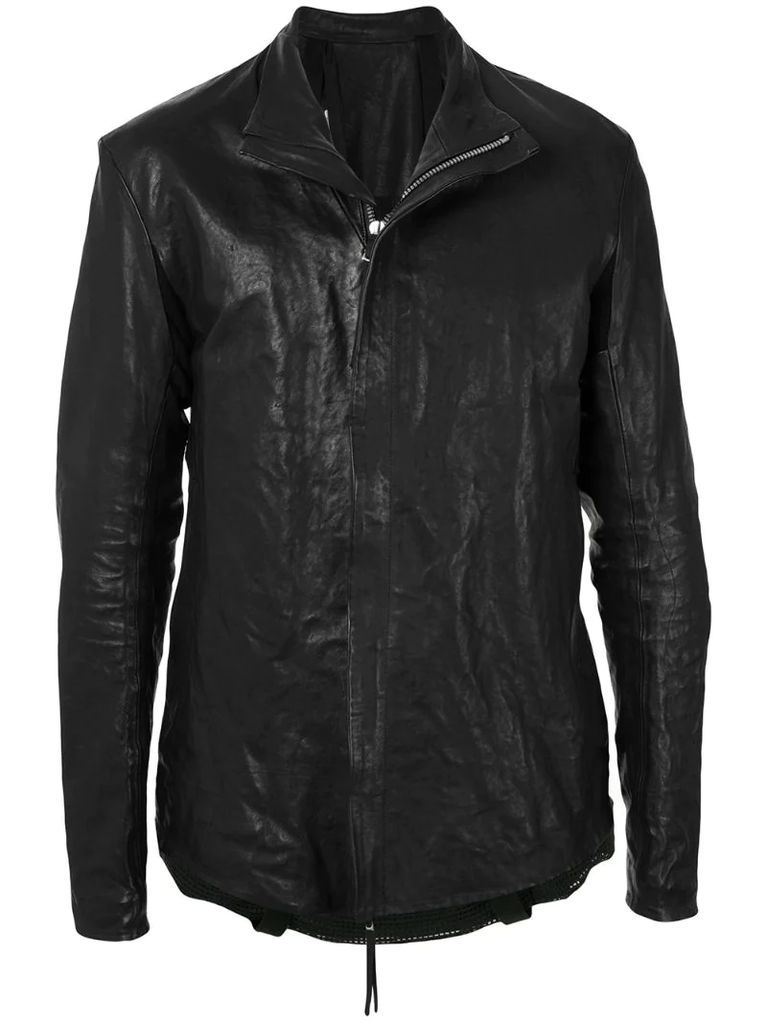 mesh-panel layered leather jacket
