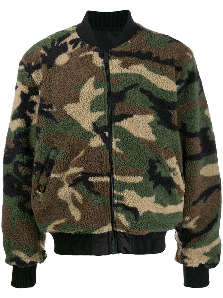 camouflage faux-shearling bomber jacket
