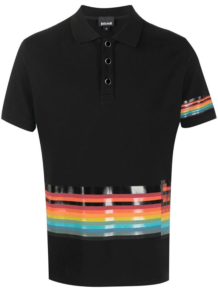 rainbow-striped polo shirt