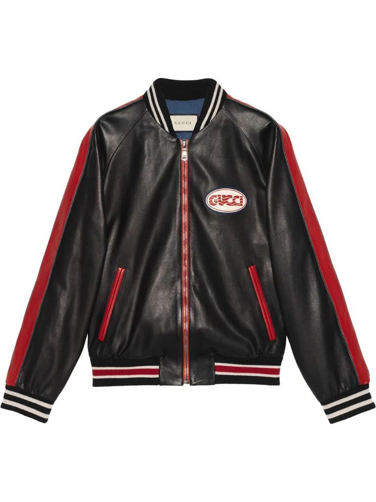 Leather bomber with Gucci pool patch