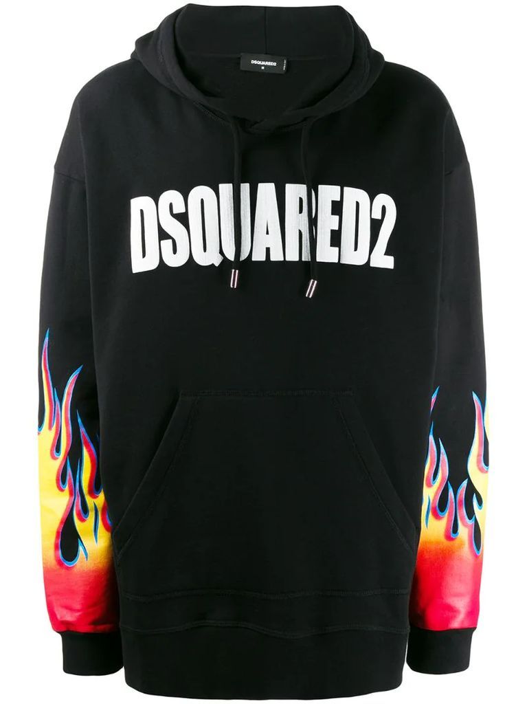 logo flame print hoodie