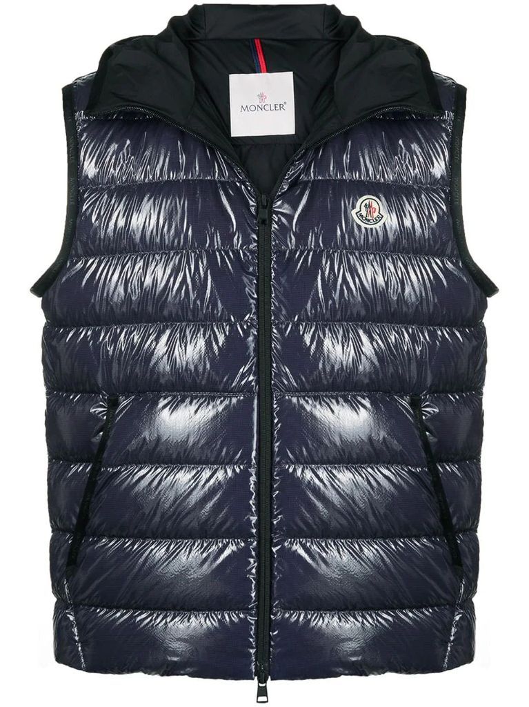logo-patch zip-up padded gilet