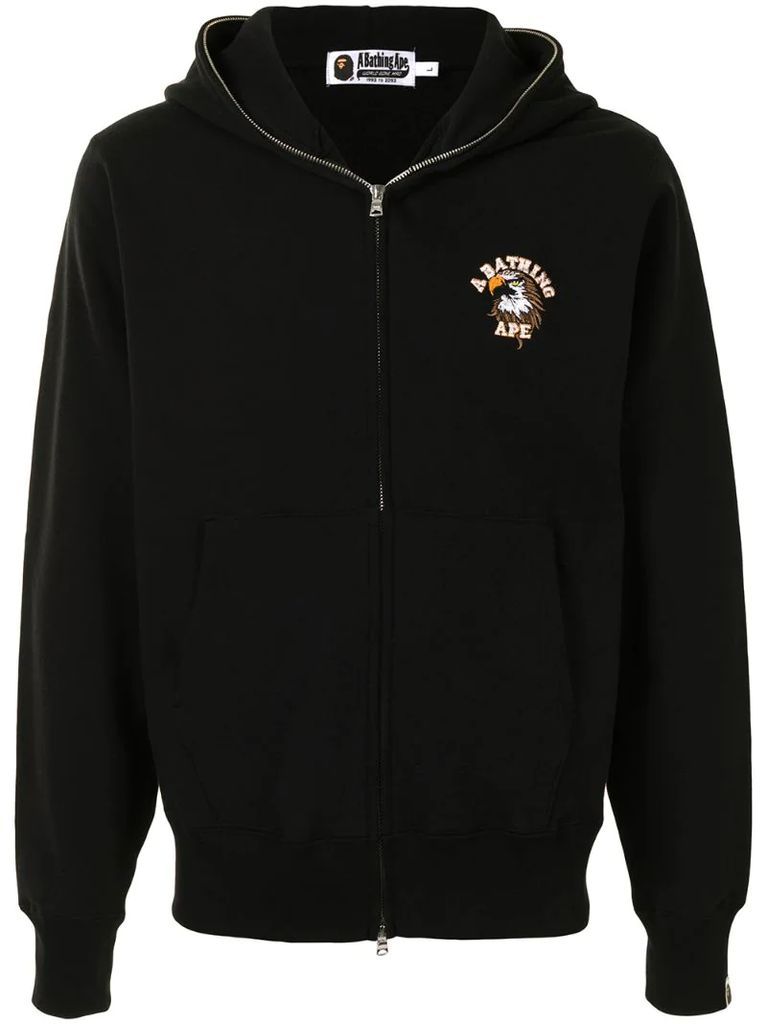 Eagle motif zip-up hoodie