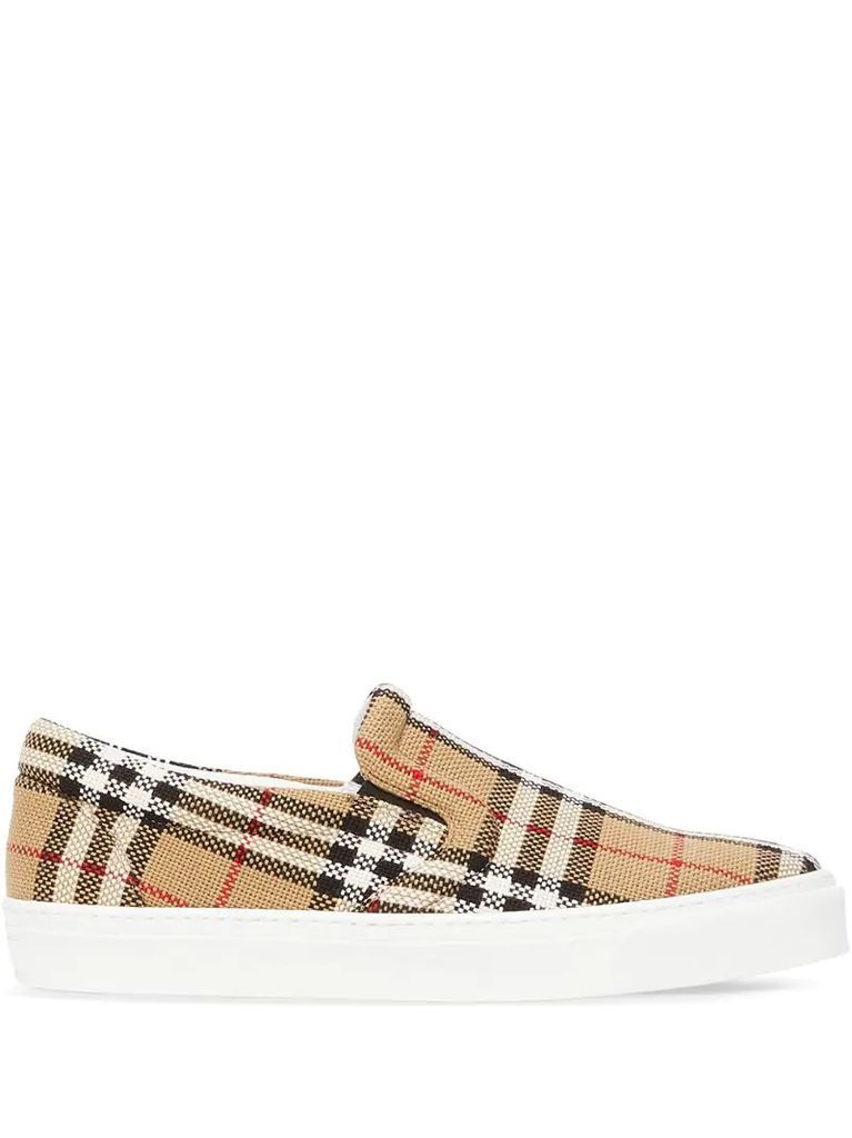 check latticed slip-on sneakers