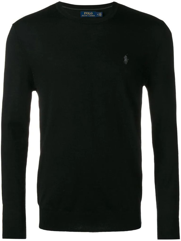 embroidered logo merino wool jumper