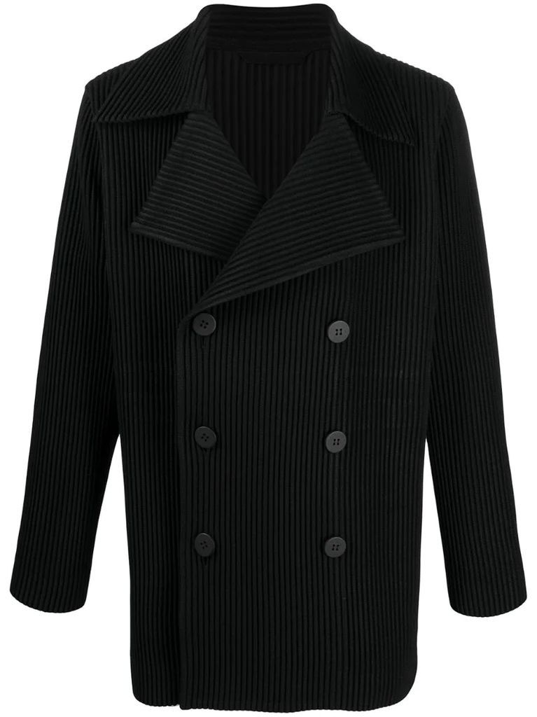 pleated double-breasted coat