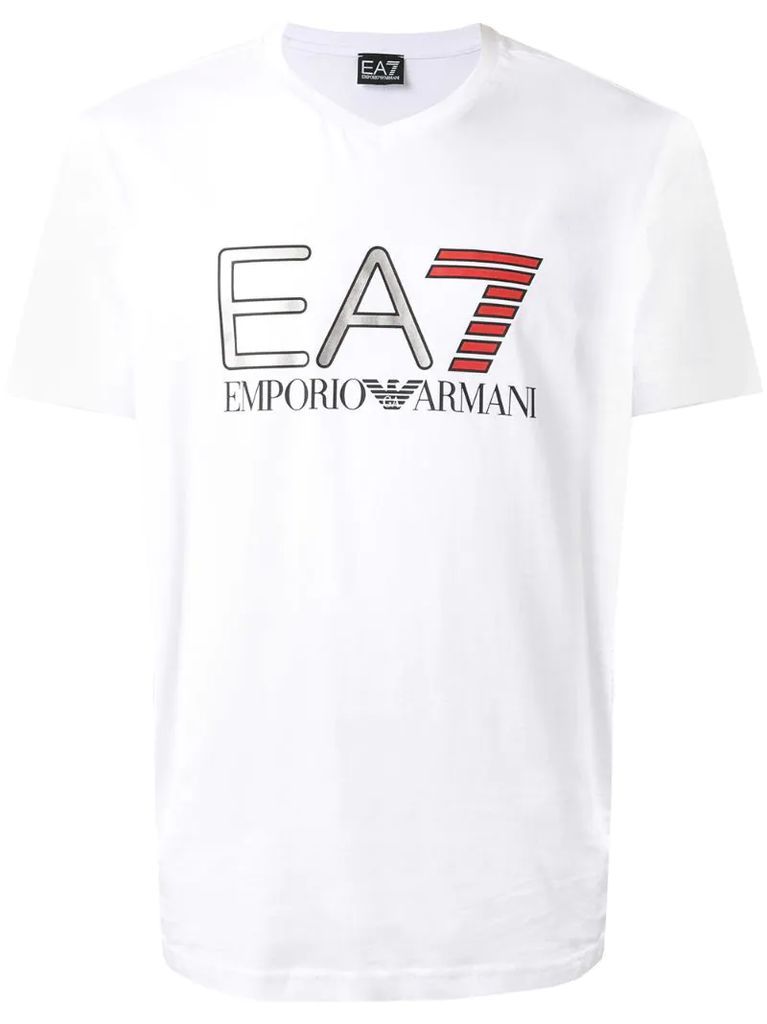 metallic EA7 logo V-neck T-shirt