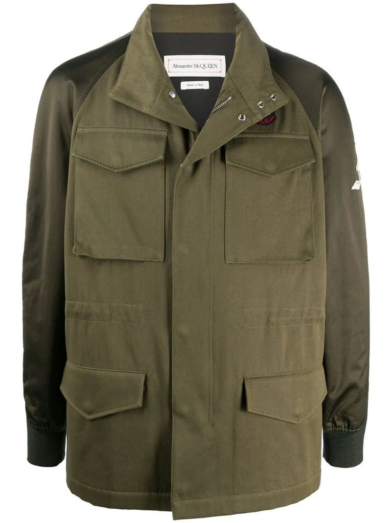 hooded logo patch military jacket