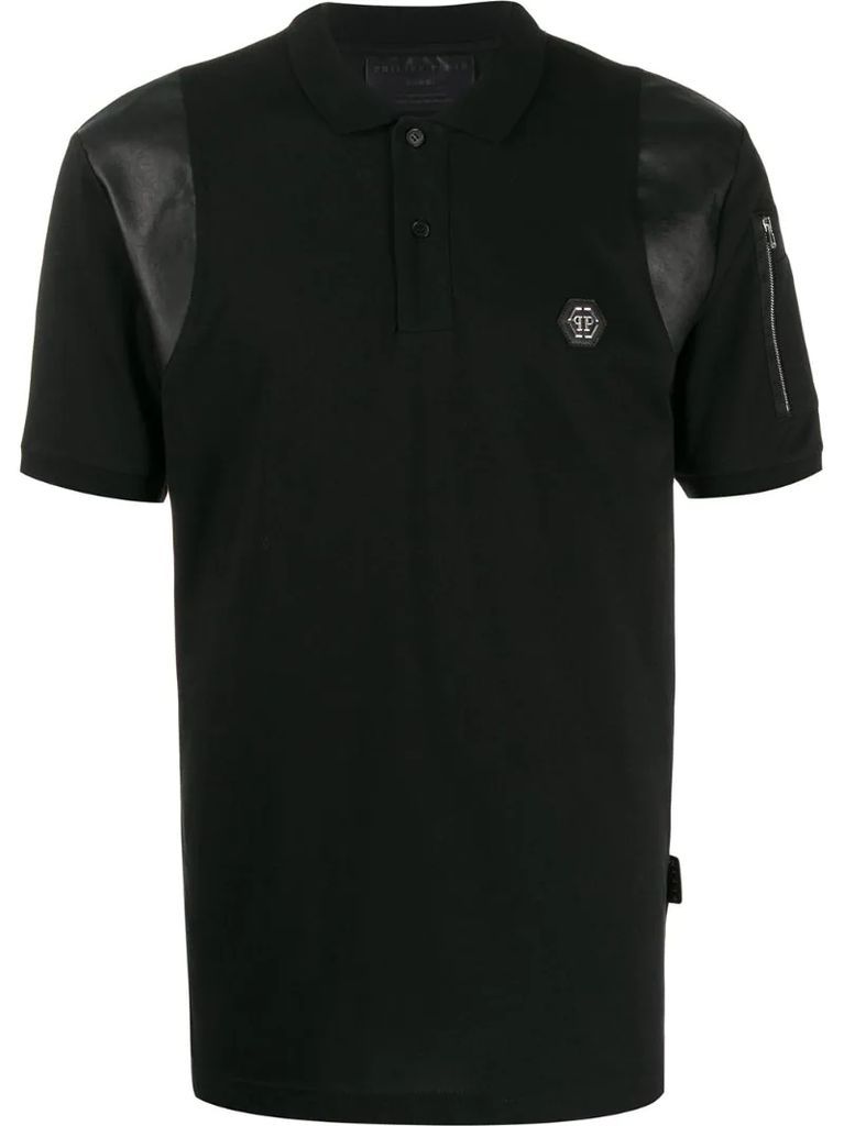 faux leather panel polo shirt