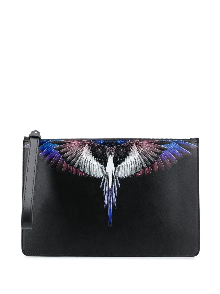 Wings leather clutch bag