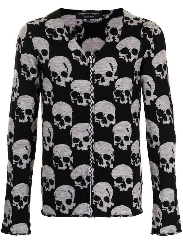 skull print zipped cardigan