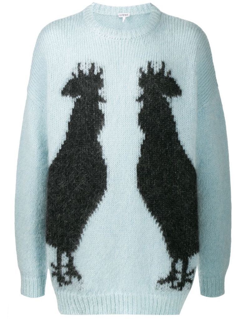 rooster intarsia-knit jumper