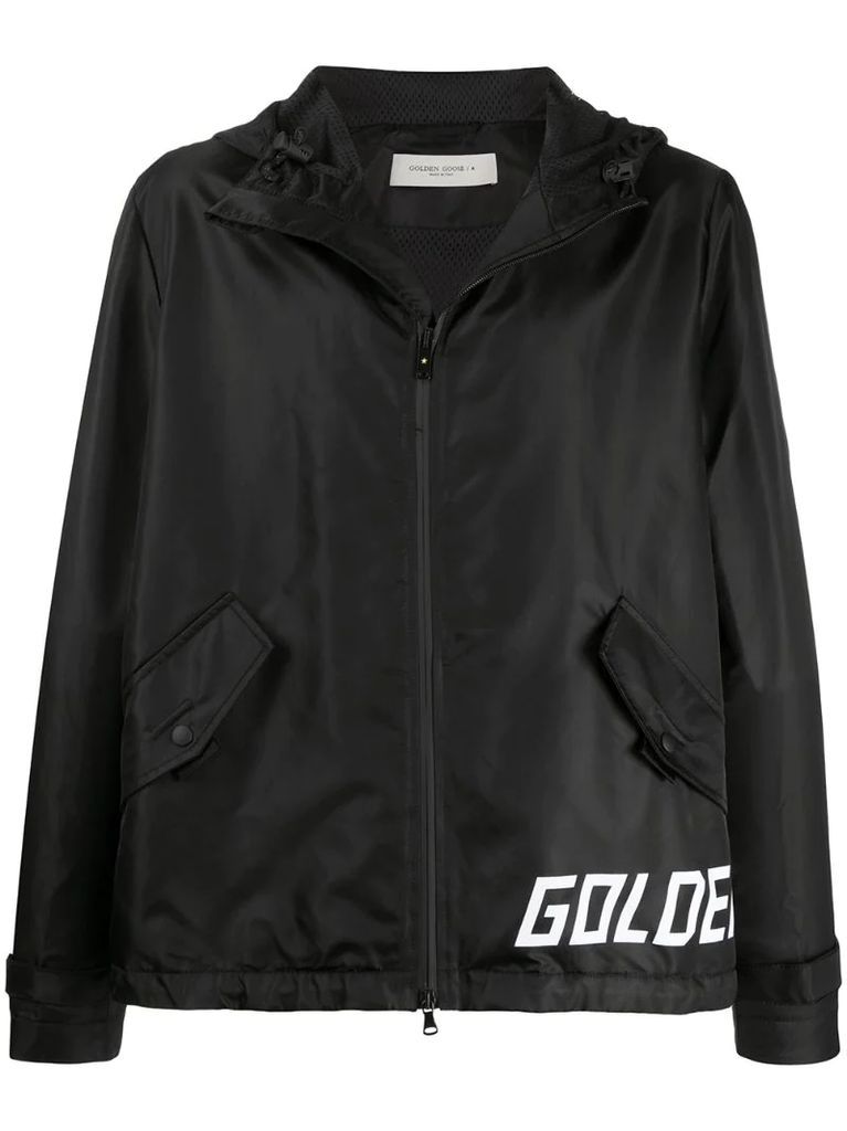 hooded logo print jacket
