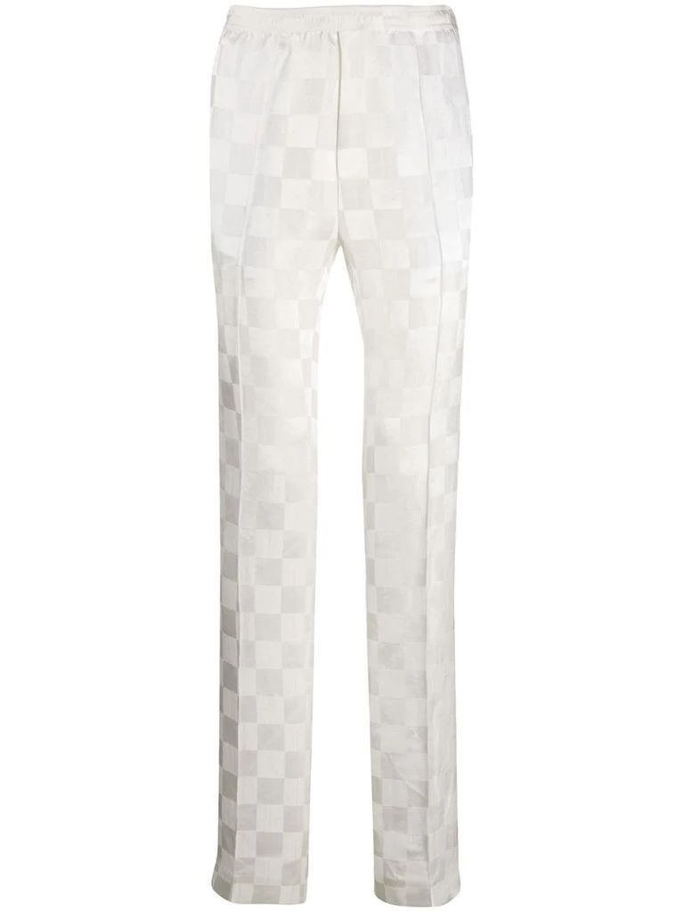 piped seam checkered trousers