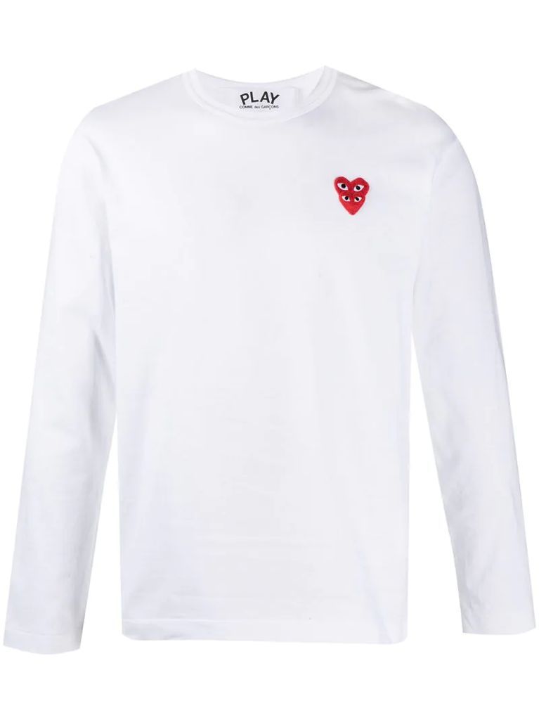 heart-embroidered long-sleeve T-shirt