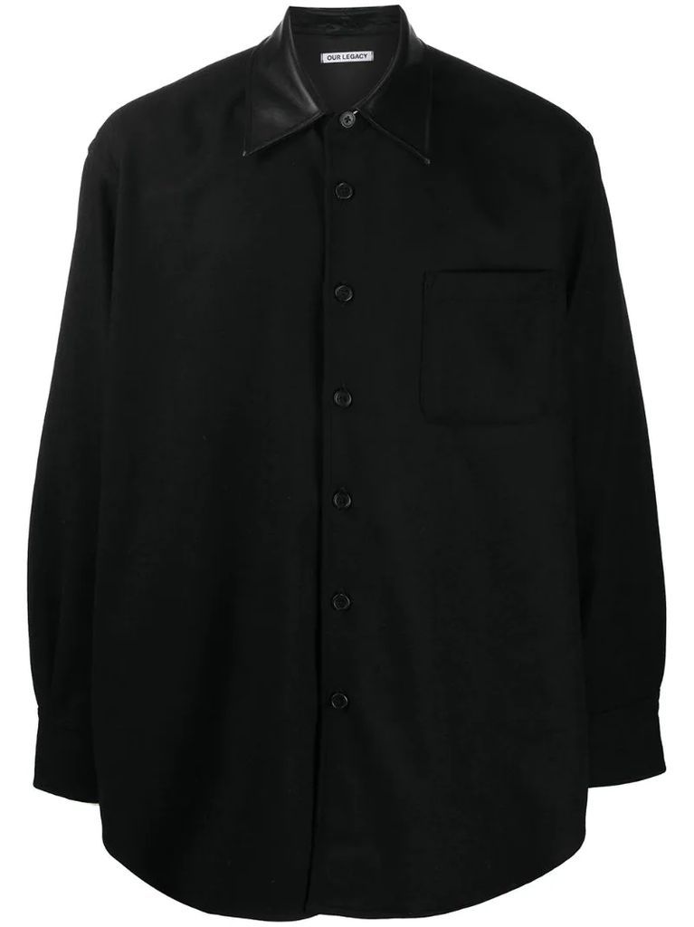 leather-trim wool-blend shirt