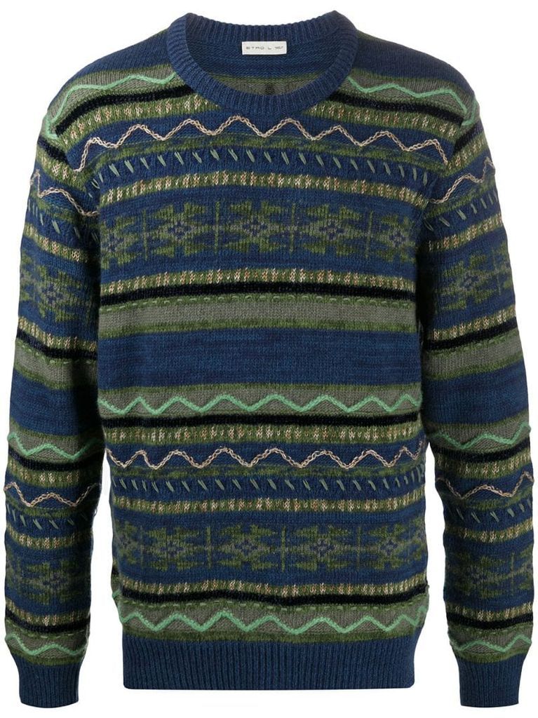 contrast pattern intarsia-knit jumper