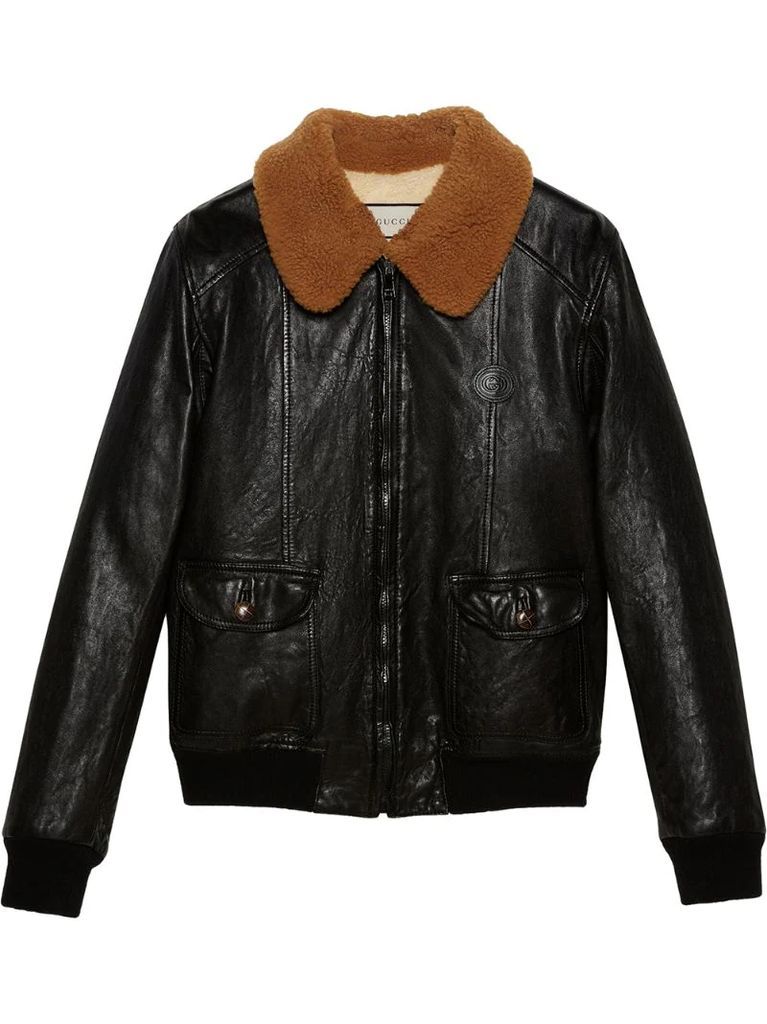 shearling collar leather jacket