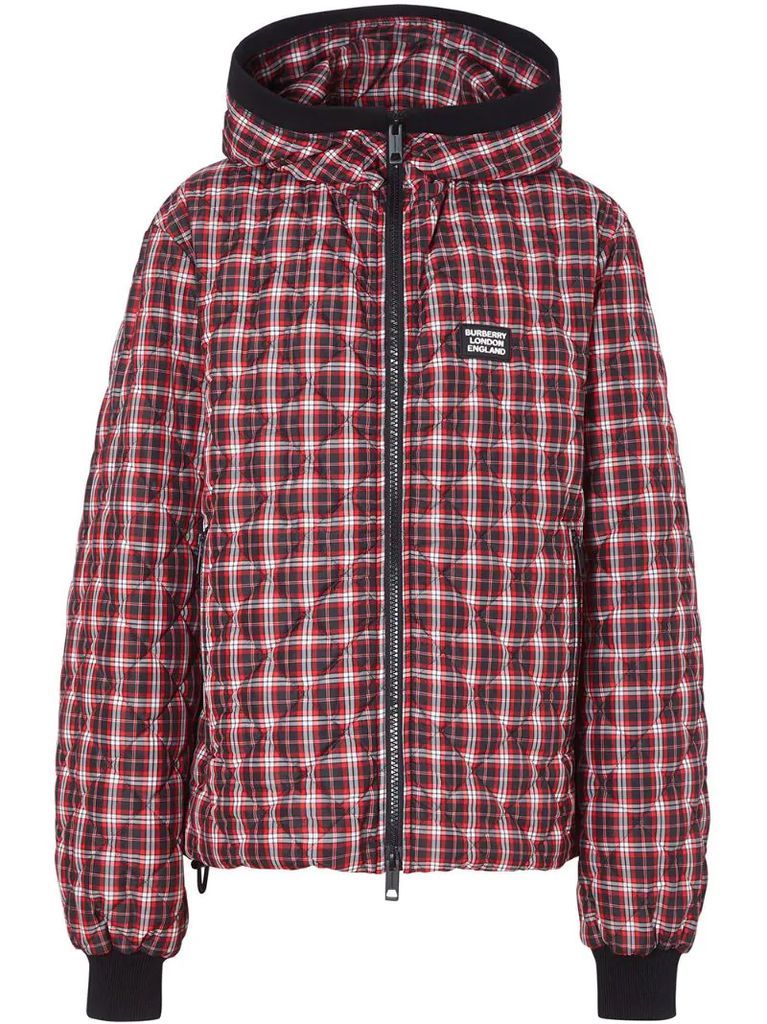 quilted check-print hooded jacket