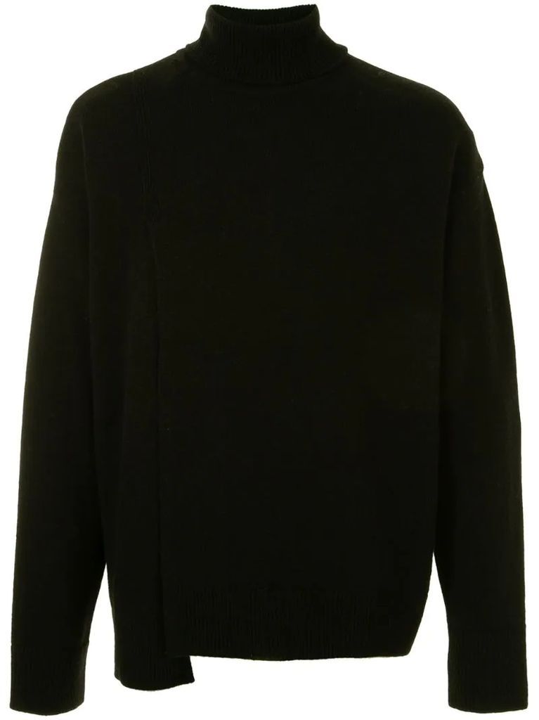 asymmetric hem roll-neck sweater